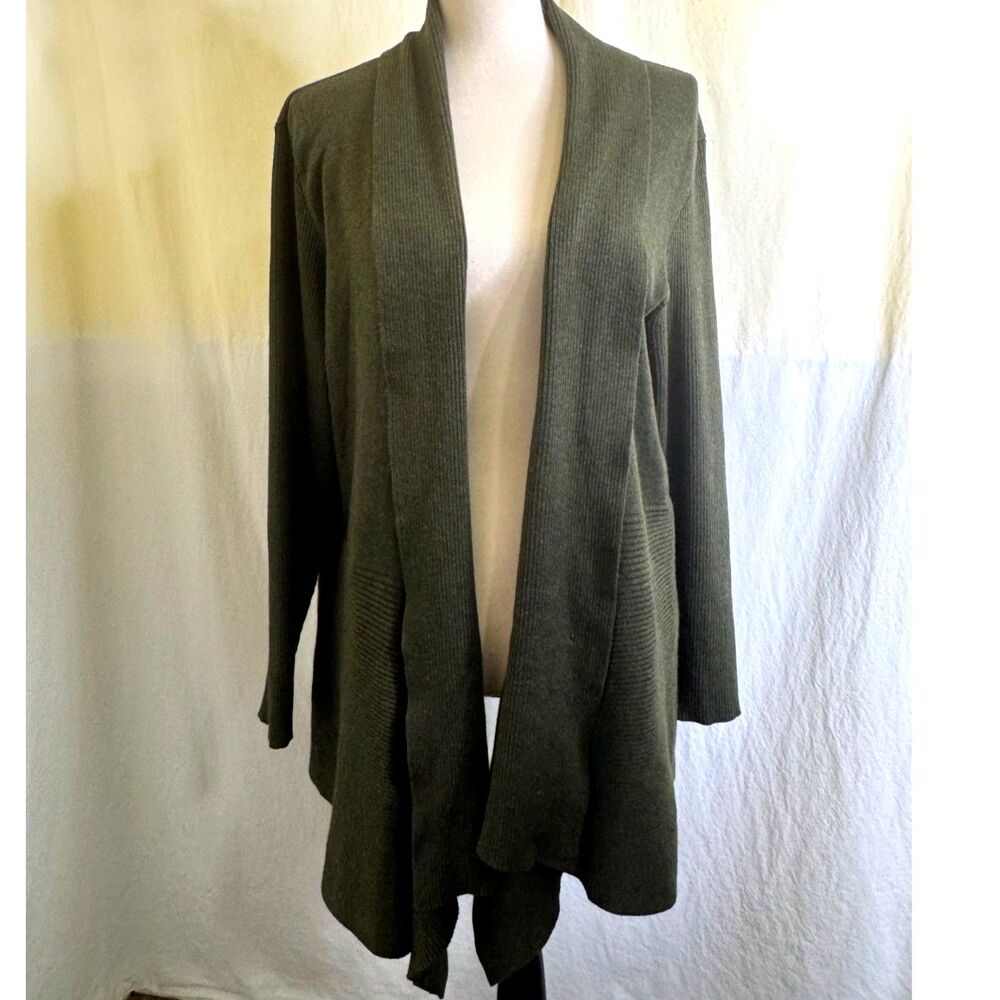 89th & Madison Women's Open Front Knit Olive Green Cardigan Size 1X